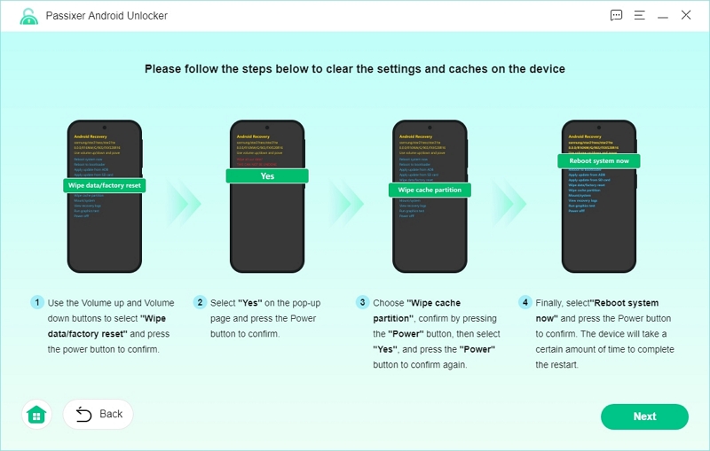 limpiar la configuración del teléfono | Guía de usuario de Passixer Android Unlocker
