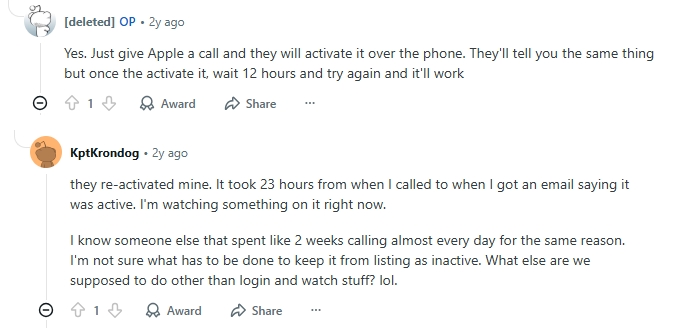 tiempo de reactivación | Apple ID No Activo