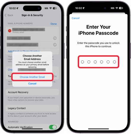 seleccionar Elegir otro correo | Cambiar Apple ID sin perder datos