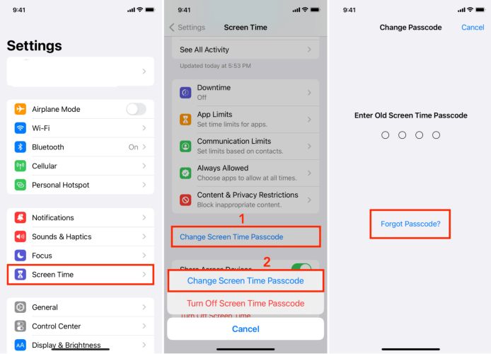 toca Olvidé el código | Cambiar el código de acceso de Screen Time