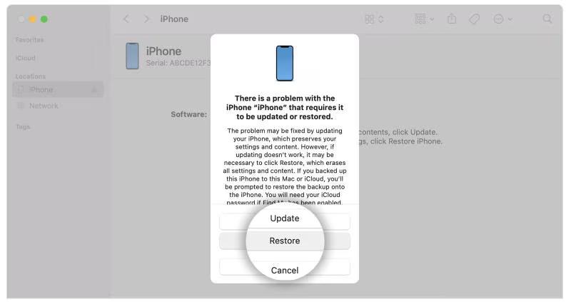 restaurar iPhone en iTunes paso 3 | Eliminar código de iPhone sin conocerlo