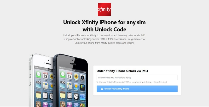 formulario de DirectUnlocks para desbloquear iPhone Xfinity Mobile | desbloqueo de SIM de iPhone de Xfinity