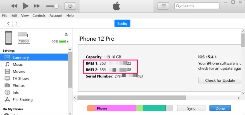 Resumen de iTunes | Obtén el IMEI en iPhone si está bloqueado