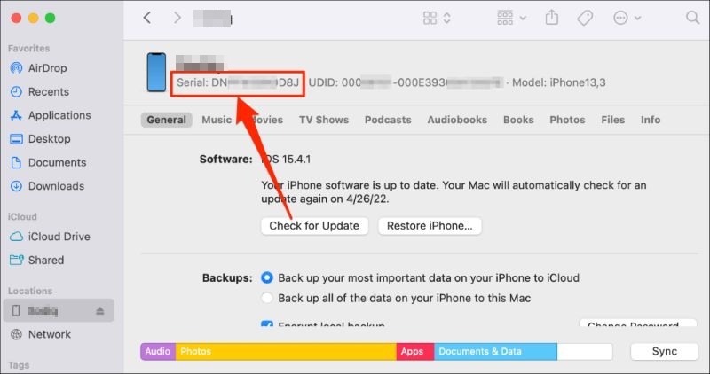 Resumen del dispositivo Finder | Obtén el IMEI en iPhone si está bloqueado