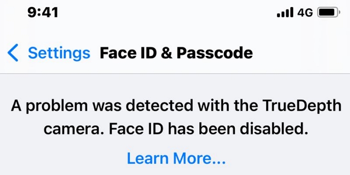 problema de la cámara TrueDepth | Face ID no disponible Intenta configurarlo más tarde