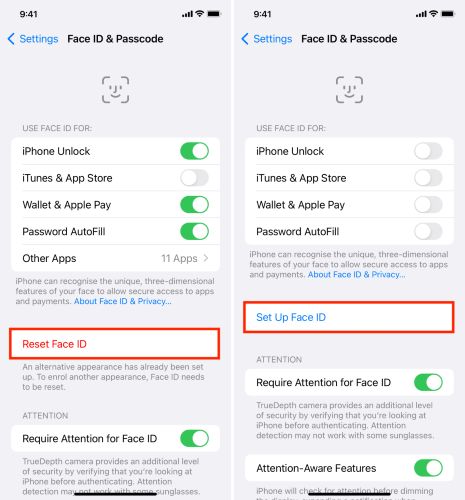 toca Configurar Face ID | Face ID no disponible Intenta configurarlo más tarde