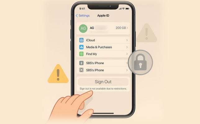 Cerrar sesión de Apple ID | Cerrar sesión no está disponible debido a restricciones