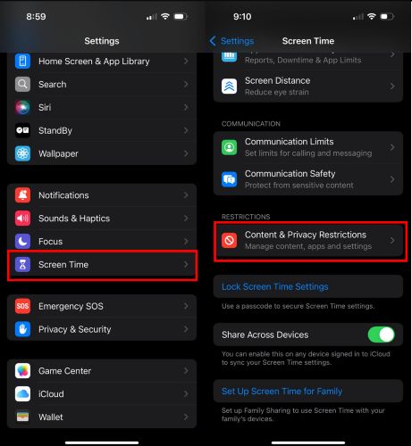 acceder a Restricciones de contenido y privacidad en Tiempo de pantalla | Apple ID en gris Tiempo de pantalla Restricciones iPhone España