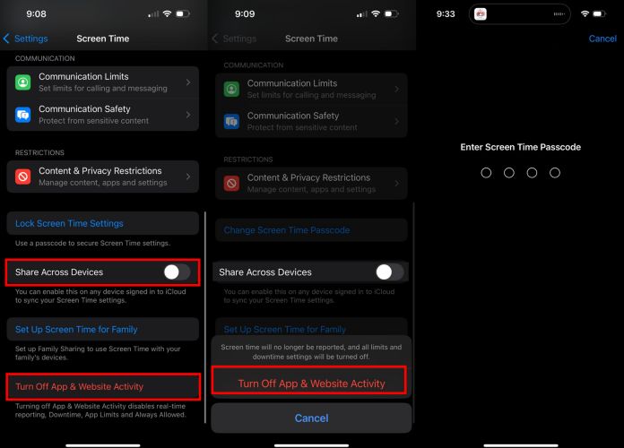 tocar Desactivar Actividad de Apps y Páginas Web | Cerrar sesión no está disponible debido a restricciones