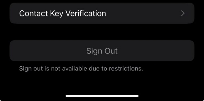 Pantalla de Configuración | Cerrar sesión no está disponible debido a restricciones