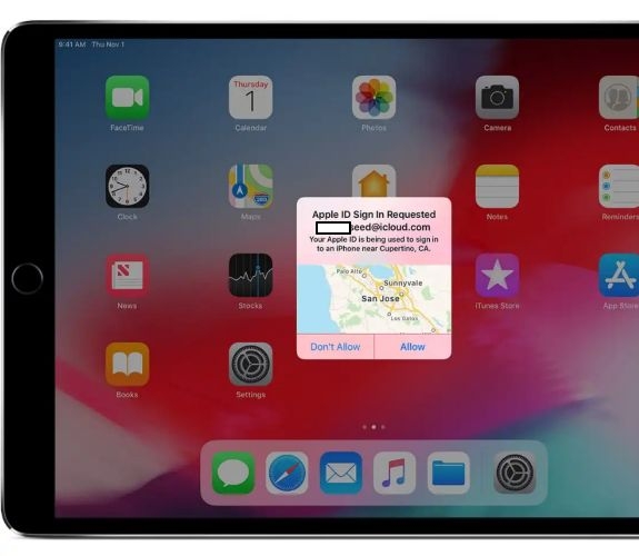 notificación de inicio de sesión en iPad para obtener código Apple ID | verificación dos factores iPad