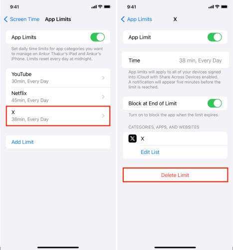 toca Eliminar Límite | Cómo desactivar límite de tiempo iPhone