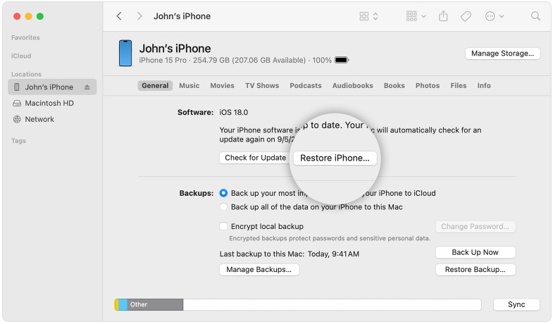 restaurar iPhone con iTunes o Finder sin código Screen Time | restablecer iPhone fábrica iTunes Finder Mac PC Windows España
