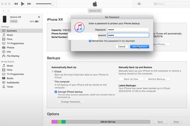 crear copia de seguridad cifrada de iTunes para Pinfinder | copia seguridad iTunes cifrada recuperar código Restricciones iPhone iOS