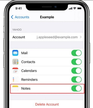 Comprobar cuentas sincronizadas con Notas en iPhone