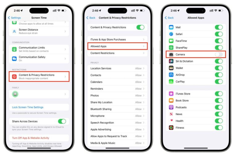 habilitar Screen Time | Quitar la cámara de la pantalla de bloqueo del iPhone
