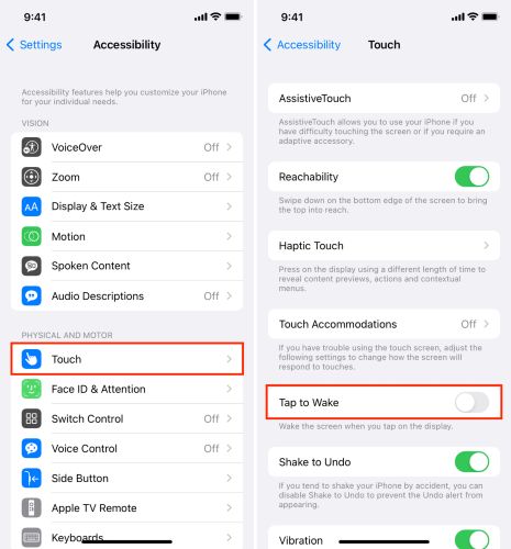 encontrar Toque para activar | Quitar la cámara de la pantalla de bloqueo del iPhone