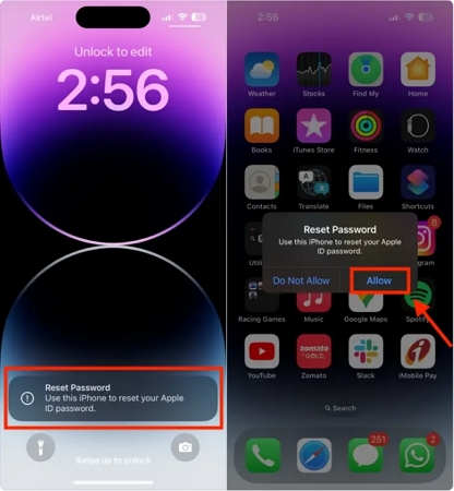prompt de restablecimiento de contraseña | Cambiar Apple ID sin perder datos
