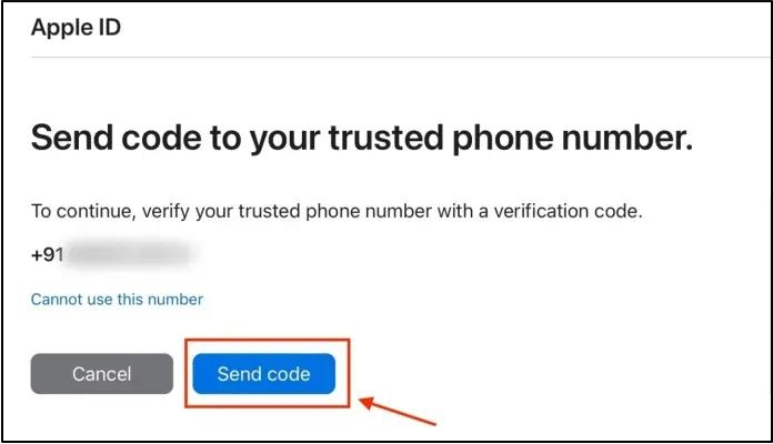 haz clic en Enviar código | Desbloquear código de acceso del iPhone sin Apple ID
