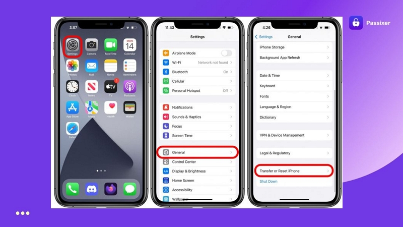 seleccionar Transferir o Restablecer iPhone