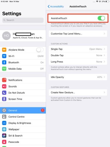 habilitar AssistiveTouch | Apagar límite de tiempo