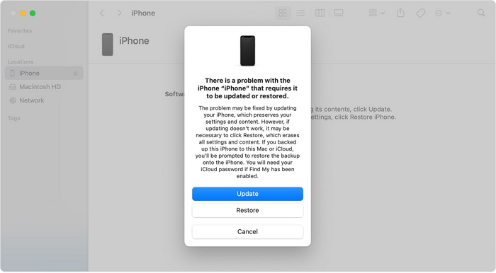 presiona Restaurar | Desbloquear código de acceso del iPhone sin Apple ID