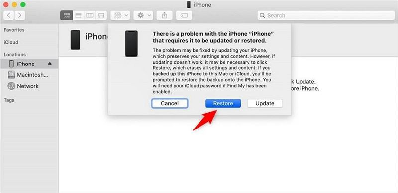 Restaurar iPhone a través de iTunes paso 3 | iPhone deshabilitado sin motivo