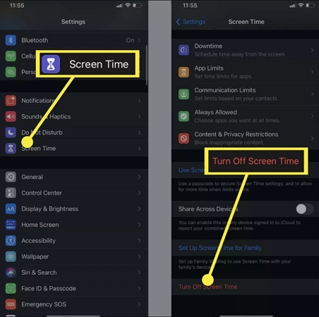 apaga Tiempo de uso | Cerrar sesión no está disponible debido a restricciones