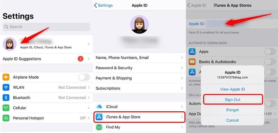cerrar sesión de Apple ID a través de iTunes y los ajustes de la App Store | Cómo eliminar el ID de Apple de un iPhone