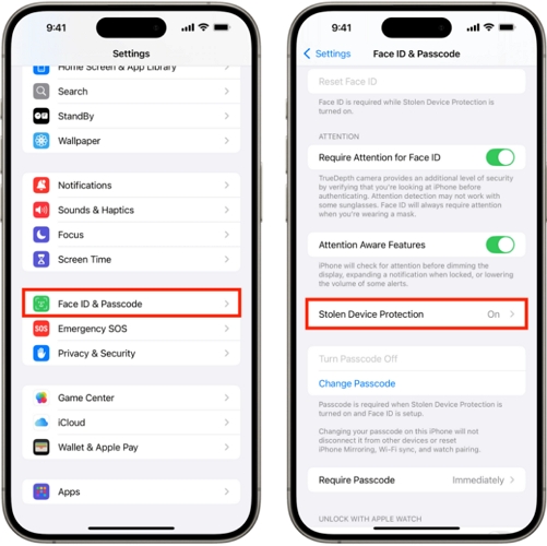 elige Face ID y código | como desactivar buscar mi iphone en icloud