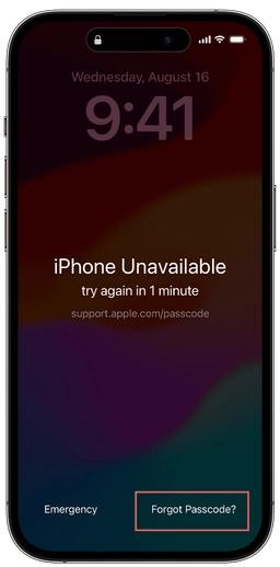 toca Olvidé la contraseña | Eliminar código de acceso del iPhone sin saberlo