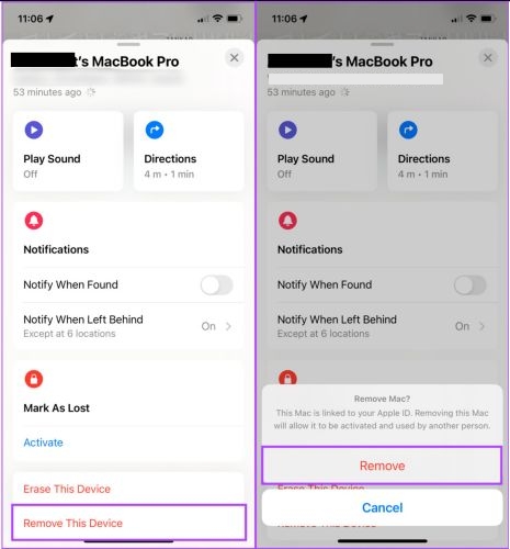 confirmación de borrado | desactivar buscar mi iPhone desde otro dispositivo
