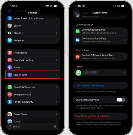desactivar Tiempo de pantalla desde Ajustes del iPhone | desactivar Screen Time iPhone para arreglar Apple ID en gris Ajustes España