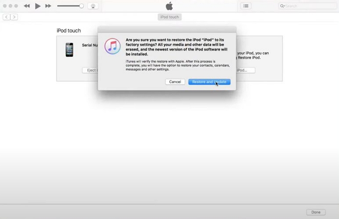 elige Restore and Update | Unlock Disabled iPod
