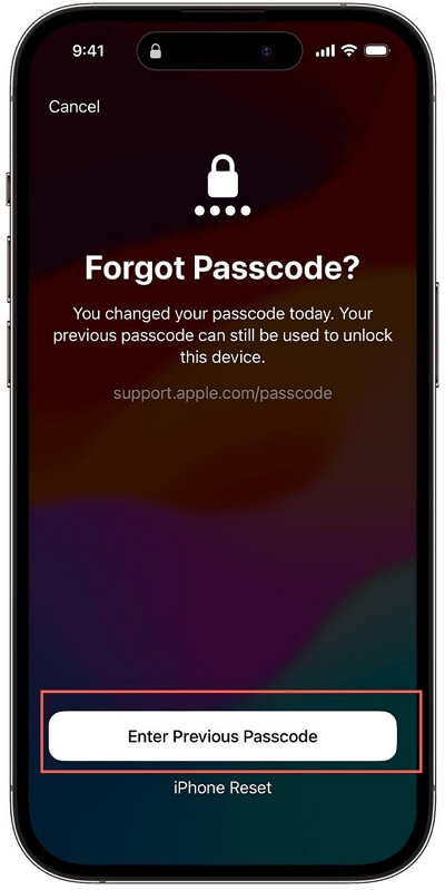 Ingrese el código de acceso anterior | olvide mi codigo iphone