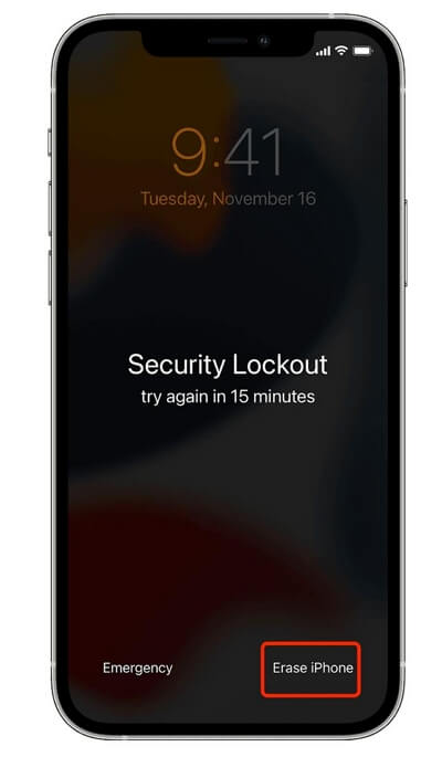 muestre la pantalla de bloqueo de seguridad con un Borrar iPhone | Olvidaste la contraseña de pantalla en iPhone