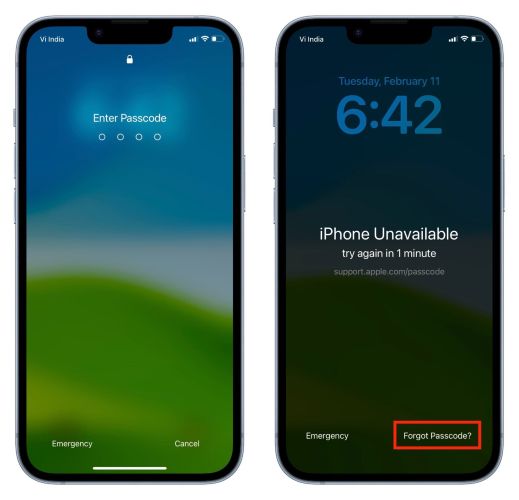 presionar Olvidé la contraseña | Desbloquear iPhone sin iTunes