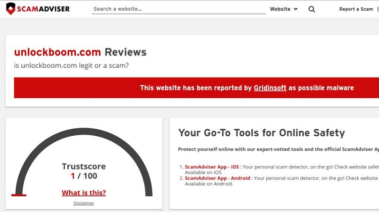 puntuación ScamAdvisor | UnlockBoom