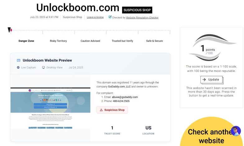 puntuación Gridinsoft | UnlockBoom