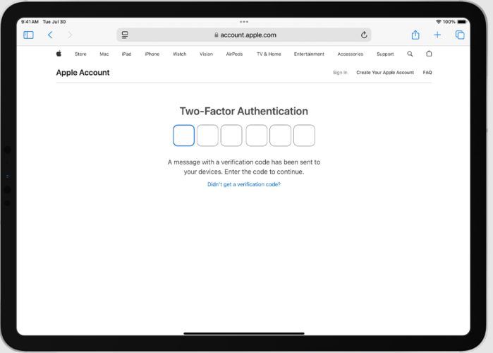 solicitud de código de verificación Apple ID en pantalla de inicio de sesión | autenticación dos factores Apple España